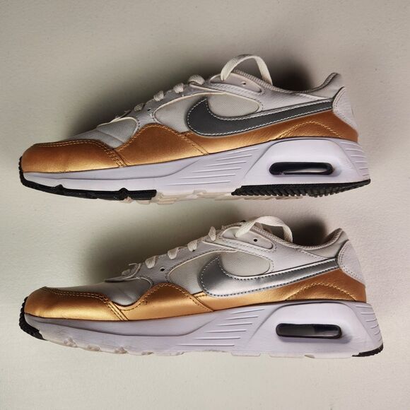 Nike Air Max 90 SC Womens Size 9.5 (CW4554-107) White/Metallic Gold/Silver - Picture 4 of 11